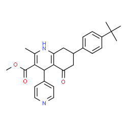 ChemSpider 2D Image | Methyl 2-methyl-7-[4-(2-methyl-2-propanyl)phenyl]-5-oxo-4-(4-pyridinyl)-1,4,5,6,7,8-hexahydro-3-quinolinecarboxylate | C27H30N2O3