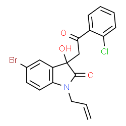 ChemSpider 2D Image | 1-Allyl-5-bromo-3-[2-(2-chlorophenyl)-2-oxoethyl]-3-hydroxy-1,3-dihydro-2H-indol-2-one | C19H15BrClNO3