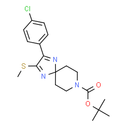 ChemSpider 2D Image | 2-Methyl-2-propanyl 2-(4-chlorophenyl)-3-(methylsulfanyl)-1,4,8-triazaspiro[4.5]deca-1,3-diene-8-carboxylate | C19H24ClN3O2S