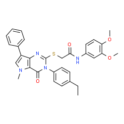 ChemSpider 2D Image | N-(3,4-Dimethoxyphenyl)-2-{[3-(4-ethylphenyl)-5-methyl-4-oxo-7-phenyl-4,5-dihydro-3H-pyrrolo[3,2-d]pyrimidin-2-yl]sulfanyl}acetamide | C31H30N4O4S