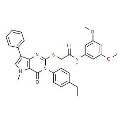 ChemSpider 2D Image | N-(3,5-Dimethoxyphenyl)-2-{[3-(4-ethylphenyl)-5-methyl-4-oxo-7-phenyl-4,5-dihydro-3H-pyrrolo[3,2-d]pyrimidin-2-yl]sulfanyl}acetamide | C31H30N4O4S