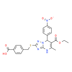ChemSpider 2D Image | 4-({[6-(Ethoxycarbonyl)-5-methyl-7-(4-nitrophenyl)-1,7-dihydro[1,2,4]triazolo[1,5-a]pyrimidin-2-yl]sulfanyl}methyl)benzoic acid | C23H21N5O6S