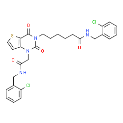 ChemSpider 2D Image | N-(2-Chlorobenzyl)-6-[1-{2-[(2-chlorobenzyl)amino]-2-oxoethyl}-2,4-dioxo-1,4-dihydrothieno[3,2-d]pyrimidin-3(2H)-yl]hexanamide | C28H28Cl2N4O4S