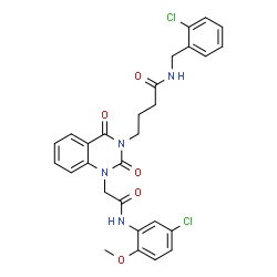 ChemSpider 2D Image | N-(2-Chlorobenzyl)-4-[1-{2-[(5-chloro-2-methoxyphenyl)amino]-2-oxoethyl}-2,4-dioxo-1,4-dihydro-3(2H)-quinazolinyl]butanamide | C28H26Cl2N4O5