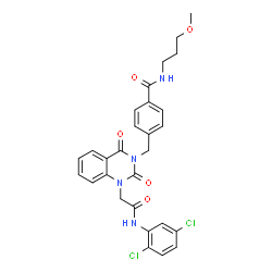 ChemSpider 2D Image | 4-{[1-{2-[(2,5-Dichlorophenyl)amino]-2-oxoethyl}-2,4-dioxo-1,4-dihydro-3(2H)-quinazolinyl]methyl}-N-(3-methoxypropyl)benzamide | C28H26Cl2N4O5