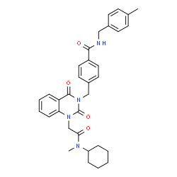 ChemSpider 2D Image | 4-{[1-{2-[Cyclohexyl(methyl)amino]-2-oxoethyl}-2,4-dioxo-1,4-dihydro-3(2H)-quinazolinyl]methyl}-N-(4-methylbenzyl)benzamide | C33H36N4O4