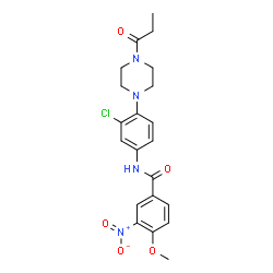 ChemSpider 2D Image | N-[3-Chloro-4-(4-propionyl-1-piperazinyl)phenyl]-4-methoxy-3-nitrobenzamide | C21H23ClN4O5