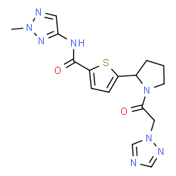 ChemSpider 2D Image | N-(2-Methyl-2H-1,2,3-triazol-4-yl)-5-[1-(1H-1,2,4-triazol-1-ylacetyl)-2-pyrrolidinyl]-2-thiophenecarboxamide | C16H18N8O2S