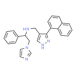 ChemSpider 2D Image | 2-(1H-Imidazol-1-yl)-N-{[3-(1-naphthyl)-1H-pyrazol-4-yl]methyl}-1-phenylethanamine | C25H23N5