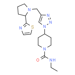 ChemSpider 2D Image | N-Ethyl-4-(4-{[2-(1,3-thiazol-2-yl)-1-pyrrolidinyl]methyl}-1H-1,2,3-triazol-1-yl)-1-piperidinecarboxamide | C18H27N7OS