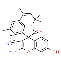 ChemSpider 2D Image | 2-Amino-7-hydroxy-4',4',6',8',9'-pentamethyl-2'-oxo-4'H-spiro[chromene-4,1'-pyrrolo[3,2,1-ij]quinoline]-3-carbonitrile | C25H23N3O3