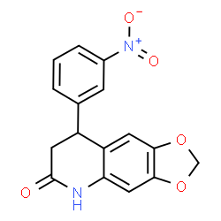 ChemSpider 2D Image | 8-(3-Nitrophenyl)-7,8-dihydro[1,3]dioxolo[4,5-g]quinolin-6(5H)-one | C16H12N2O5