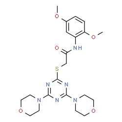 ChemSpider 2D Image | N-(2,5-Dimethoxyphenyl)-2-{[4,6-di(4-morpholinyl)-1,3,5-triazin-2-yl]sulfanyl}acetamide | C21H28N6O5S