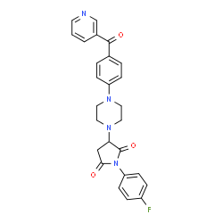 ChemSpider 2D Image | 1-(4-Fluorophenyl)-3-{4-[4-(3-pyridinylcarbonyl)phenyl]-1-piperazinyl}-2,5-pyrrolidinedione | C26H23FN4O3