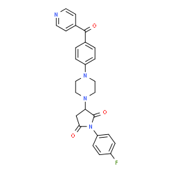 ChemSpider 2D Image | 1-(4-Fluorophenyl)-3-[4-(4-isonicotinoylphenyl)-1-piperazinyl]-2,5-pyrrolidinedione | C26H23FN4O3