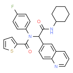 ChemSpider 2D Image | N-[2-(Cyclohexylamino)-2-oxo-1-(6-quinolinyl)ethyl]-N-(4-fluorophenyl)-2-thiophenecarboxamide | C28H26FN3O2S
