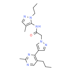 ChemSpider 2D Image | N-(4-Methyl-1-propyl-1H-pyrazol-5-yl)-2-[4-(2-methyl-5-propyl-4-pyrimidinyl)-1H-pyrazol-1-yl]acetamide | C20H27N7O