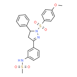 ChemSpider 2D Image | N-(3-{1-[(4-Methoxyphenyl)sulfonyl]-5-phenyl-4,5-dihydro-1H-pyrazol-3-yl}phenyl)methanesulfonamide | C23H23N3O5S2