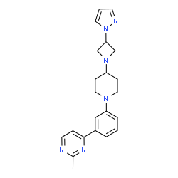 ChemSpider 2D Image | 2-Methyl-4-(3-{4-[3-(1H-pyrazol-1-yl)-1-azetidinyl]-1-piperidinyl}phenyl)pyrimidine | C22H26N6