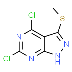 ChemSpider 2D Image | 4,6-Dichloro-3-(Methylthio)-1H-Pyrazolo[3,4-D]Pyrimidine | C6H4Cl2N4S