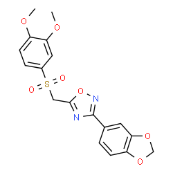 ChemSpider 2D Image | 3-(1,3-Benzodioxol-5-yl)-5-{[(3,4-dimethoxyphenyl)sulfonyl]methyl}-1,2,4-oxadiazole | C18H16N2O7S