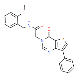 ChemSpider 2D Image | N-(2-Methoxybenzyl)-2-(4-oxo-7-phenylthieno[3,2-d]pyrimidin-3(4H)-yl)acetamide | C22H19N3O3S