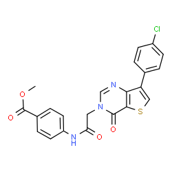 ChemSpider 2D Image | Methyl 4-({[7-(4-chlorophenyl)-4-oxothieno[3,2-d]pyrimidin-3(4H)-yl]acetyl}amino)benzoate | C22H16ClN3O4S