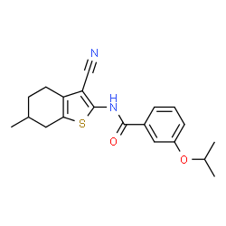 ChemSpider 2D Image | N-(3-Cyano-6-methyl-4,5,6,7-tetrahydro-1-benzothiophen-2-yl)-3-isopropoxybenzamide | C20H22N2O2S