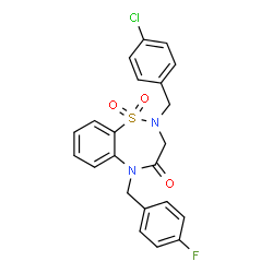 ChemSpider 2D Image | 2-(4-Chlorobenzyl)-5-(4-fluorobenzyl)-2,3-dihydro-1,2,5-benzothiadiazepin-4(5H)-one 1,1-dioxide | C22H18ClFN2O3S
