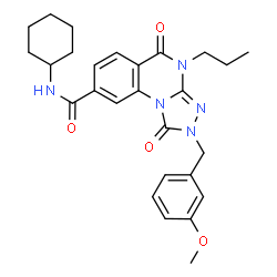 ChemSpider 2D Image | N-Cyclohexyl-2-(3-methoxybenzyl)-1,5-dioxo-4-propyl-1,2,4,5-tetrahydro[1,2,4]triazolo[4,3-a]quinazoline-8-carboxamide | C27H31N5O4