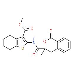 ChemSpider 2D Image | Methyl 2-{[(3-methyl-1-oxo-3,4-dihydro-1H-isochromen-3-yl)carbonyl]amino}-4,5,6,7-tetrahydro-1-benzothiophene-3-carboxylate | C21H21NO5S