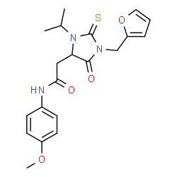 ChemSpider 2D Image | 2-[1-(2-Furylmethyl)-3-isopropyl-5-oxo-2-thioxo-4-imidazolidinyl]-N-(4-methoxyphenyl)acetamide | C20H23N3O4S
