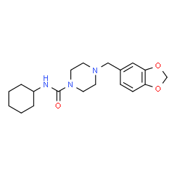 ChemSpider 2D Image | 4-(1,3-Benzodioxol-5-ylmethyl)-N-cyclohexyl-1-piperazinecarboxamide | C19H27N3O3