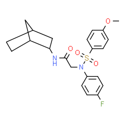 ChemSpider 2D Image | N-Bicyclo[2.2.1]hept-2-yl-N~2~-(4-fluorophenyl)-N~2~-[(4-methoxyphenyl)sulfonyl]glycinamide | C22H25FN2O4S