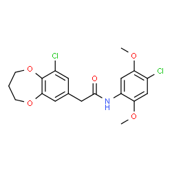 ChemSpider 2D Image | 2-(9-Chloro-3,4-dihydro-2H-1,5-benzodioxepin-7-yl)-N-(4-chloro-2,5-dimethoxyphenyl)acetamide | C19H19Cl2NO5