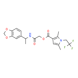 ChemSpider 2D Image | 2-{[1-(1,3-Benzodioxol-5-yl)ethyl]amino}-2-oxoethyl 2,5-dimethyl-1-(2,2,2-trifluoroethyl)-1H-pyrrole-3-carboxylate | C20H21F3N2O5