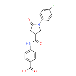 ChemSpider 2D Image | 4-({[1-(4-Chlorophenyl)-5-oxo-3-pyrrolidinyl]carbonyl}amino)benzoic acid | C18H15ClN2O4