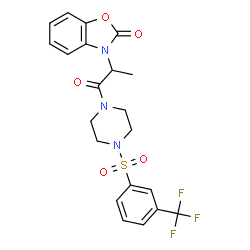 ChemSpider 2D Image | 3-[1-Oxo-1-(4-{[3-(trifluoromethyl)phenyl]sulfonyl}-1-piperazinyl)-2-propanyl]-1,3-benzoxazol-2(3H)-one | C21H20F3N3O5S