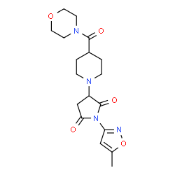 ChemSpider 2D Image | 1-(5-Methyl-1,2-oxazol-3-yl)-3-[4-(4-morpholinylcarbonyl)-1-piperidinyl]-2,5-pyrrolidinedione | C18H24N4O5