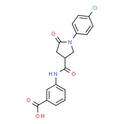 ChemSpider 2D Image | 3-({[1-(4-Chlorophenyl)-5-oxo-3-pyrrolidinyl]carbonyl}amino)benzoic acid | C18H15ClN2O4