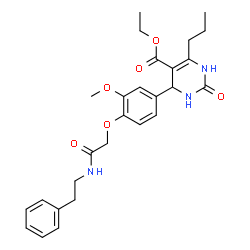 ChemSpider 2D Image | Ethyl 4-(3-methoxy-4-{2-oxo-2-[(2-phenylethyl)amino]ethoxy}phenyl)-2-oxo-6-propyl-1,2,3,4-tetrahydro-5-pyrimidinecarboxylate | C27H33N3O6