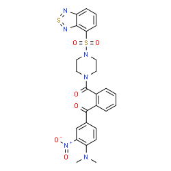 ChemSpider 2D Image | [4-(dimethylamino)-3-nitro-phenyl]-[2-[4-(8$l^{4}-thia-7,9-diazabicyclo[4.3.0]nona-1,3,5,7,8-pentaen-5-ylsulfonyl)piperazine-1-carbonyl]phenyl]methanone | C26H24N6O6S2