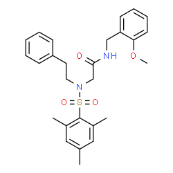 ChemSpider 2D Image | N~2~-(Mesitylsulfonyl)-N-(2-methoxybenzyl)-N~2~-(2-phenylethyl)glycinamide | C27H32N2O4S