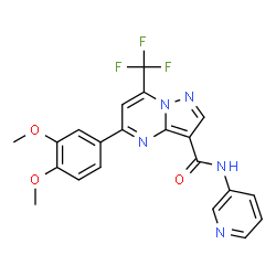 ChemSpider 2D Image | 5-(3,4-Dimethoxyphenyl)-N-(3-pyridinyl)-7-(trifluoromethyl)pyrazolo[1,5-a]pyrimidine-3-carboxamide | C21H16F3N5O3