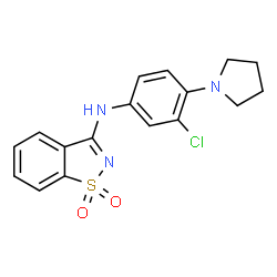 ChemSpider 2D Image | N-[3-Chloro-4-(1-pyrrolidinyl)phenyl]-1,2-benzothiazol-3-amine 1,1-dioxide | C17H16ClN3O2S
