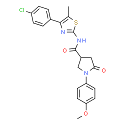 ChemSpider 2D Image | N-[4-(4-Chlorophenyl)-5-methyl-1,3-thiazol-2-yl]-1-(4-methoxyphenyl)-5-oxo-3-pyrrolidinecarboxamide | C22H20ClN3O3S