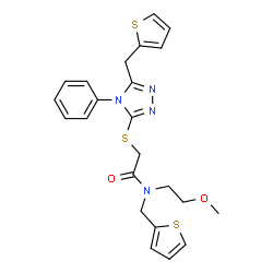 ChemSpider 2D Image | N-(2-Methoxyethyl)-2-{[4-phenyl-5-(2-thienylmethyl)-4H-1,2,4-triazol-3-yl]sulfanyl}-N-(2-thienylmethyl)acetamide | C23H24N4O2S3