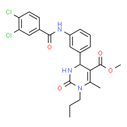 ChemSpider 2D Image | Methyl 4-{3-[(3,4-dichlorobenzoyl)amino]phenyl}-6-methyl-2-oxo-1-propyl-1,2,3,4-tetrahydro-5-pyrimidinecarboxylate | C23H23Cl2N3O4