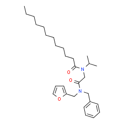 ChemSpider 2D Image | N-{2-[Benzyl(2-furylmethyl)amino]-2-oxoethyl}-N-isopropyldodecanamide | C29H44N2O3