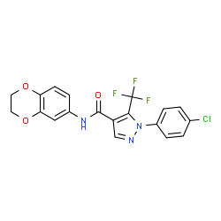ChemSpider 2D Image | 1-(4-Chlorophenyl)-N-(2,3-dihydro-1,4-benzodioxin-6-yl)-5-(trifluoromethyl)-1H-pyrazole-4-carboxamide | C19H13ClF3N3O3